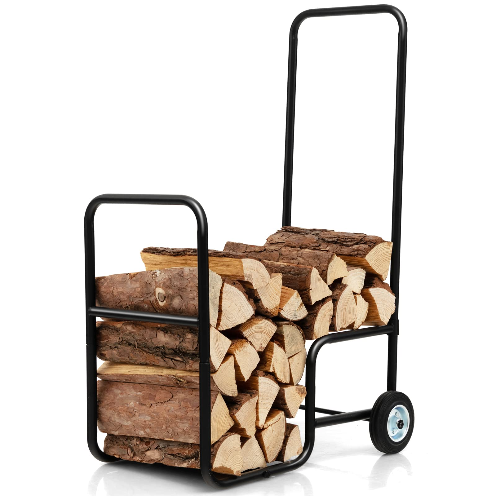 Tangkula Firewood Log Carrier Mover, Wood Rack Storage Mover with Rolling Wheels & Ergonomic Handle